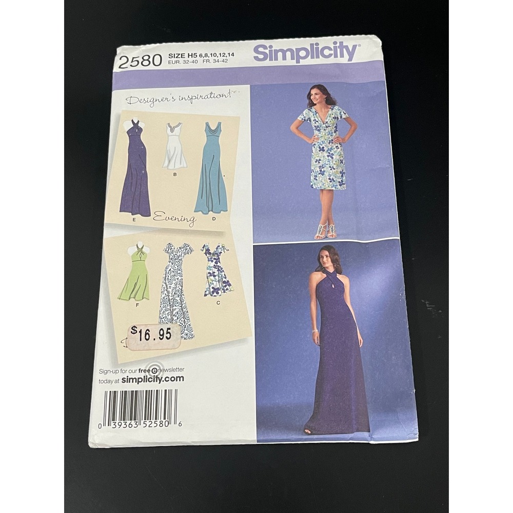00198‎ - Simplicity 2580 Misses Dresses Sewing Patt. Evening Gown Formal Size H5